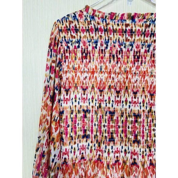 Rose + Olive Size XL Colorful Print Smocked Popover Top Boho Peasant Orange Red - Picture 11 of 12